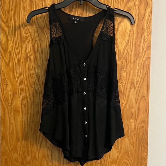 ANGL size Large Black Lace Detail Women's Top - Picture 1 of 7